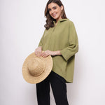 Office Wear Oversized High Low Green Shirt - Western Era Tops for women