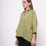 Office Wear Oversized High Low Green Shirt - Western Era Tops for women