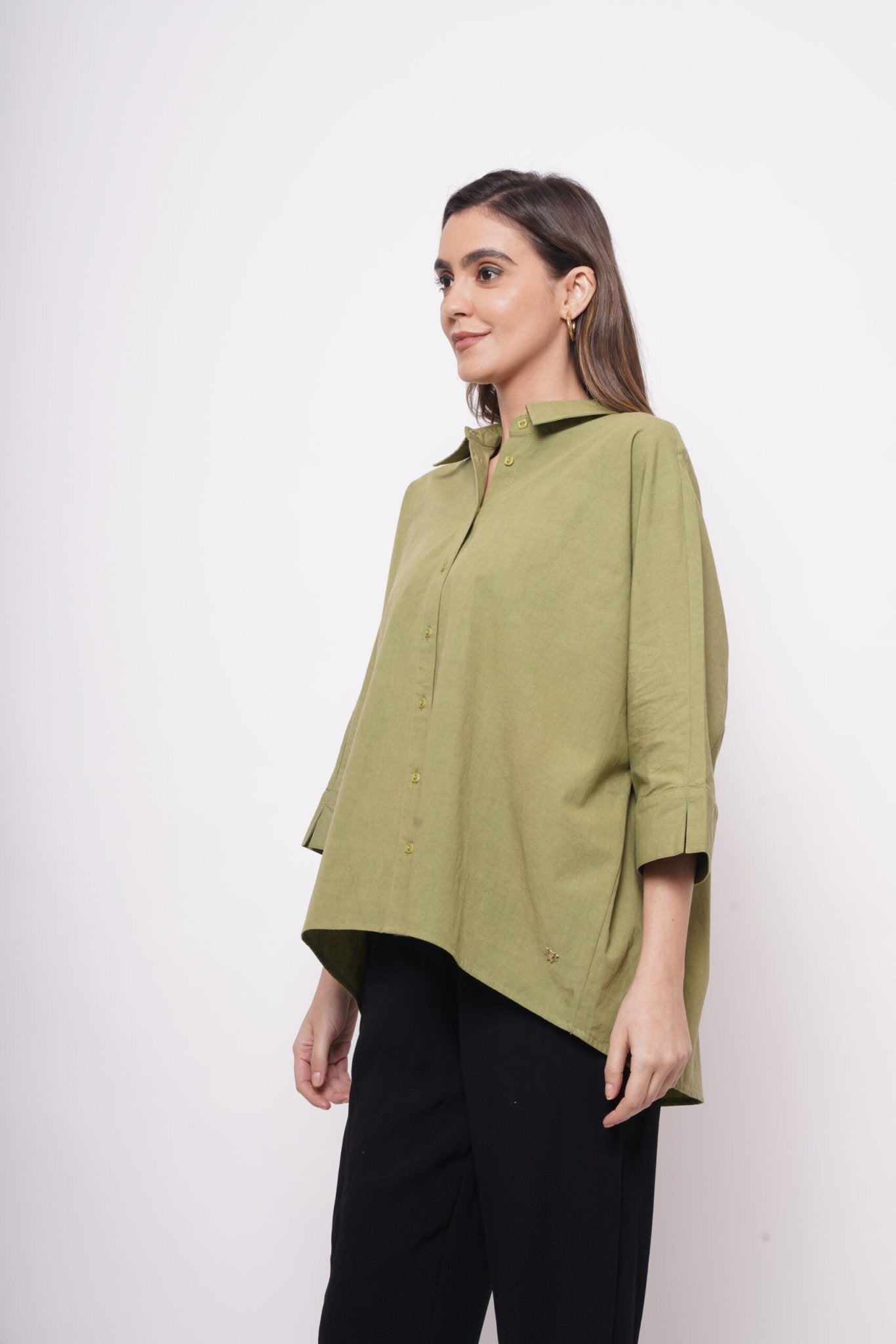 Office Wear Oversized High Low Green Shirt - Western Era Tops for women