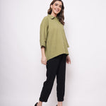 Office Wear Oversized High Low Green Shirt - Western Era Tops for women