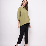 Office Wear Oversized High Low Green Shirt - Western Era Tops for women