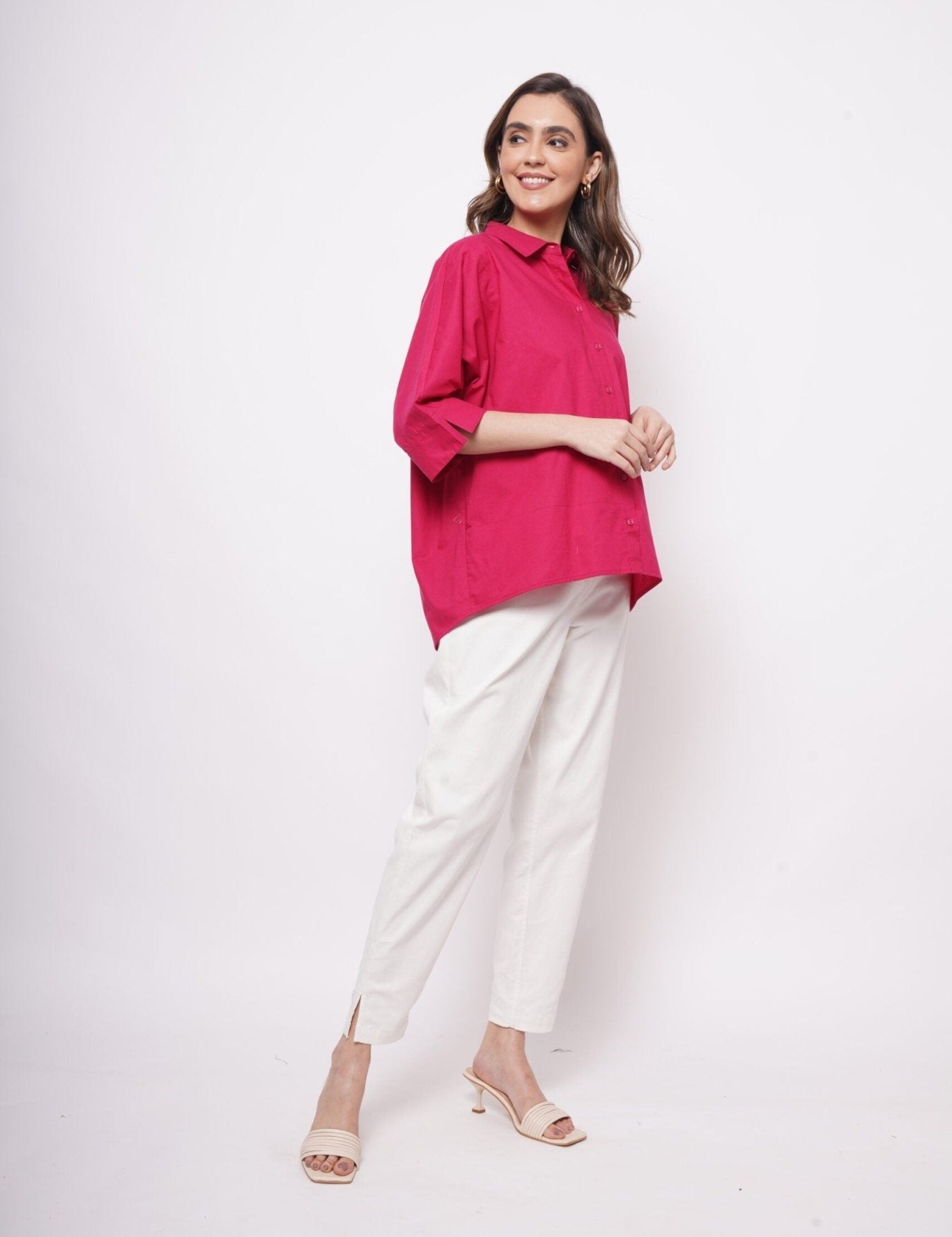 Office Wear Oversized High Low Hot Pink Shirt - Western Era Tops for women