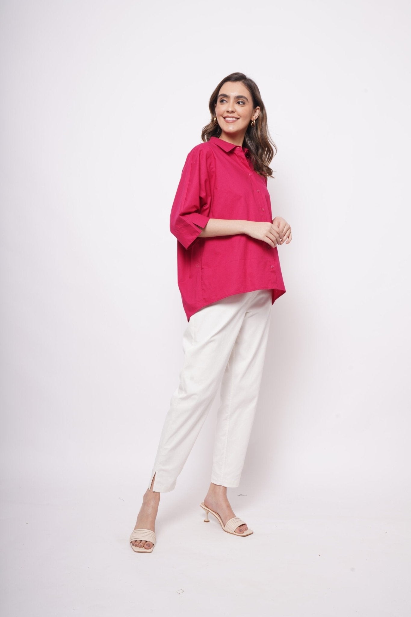 Office Wear Oversized High Low Hot Pink Shirt - Western Era Tops for women