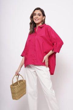 Office Wear Oversized High Low Hot Pink Shirt