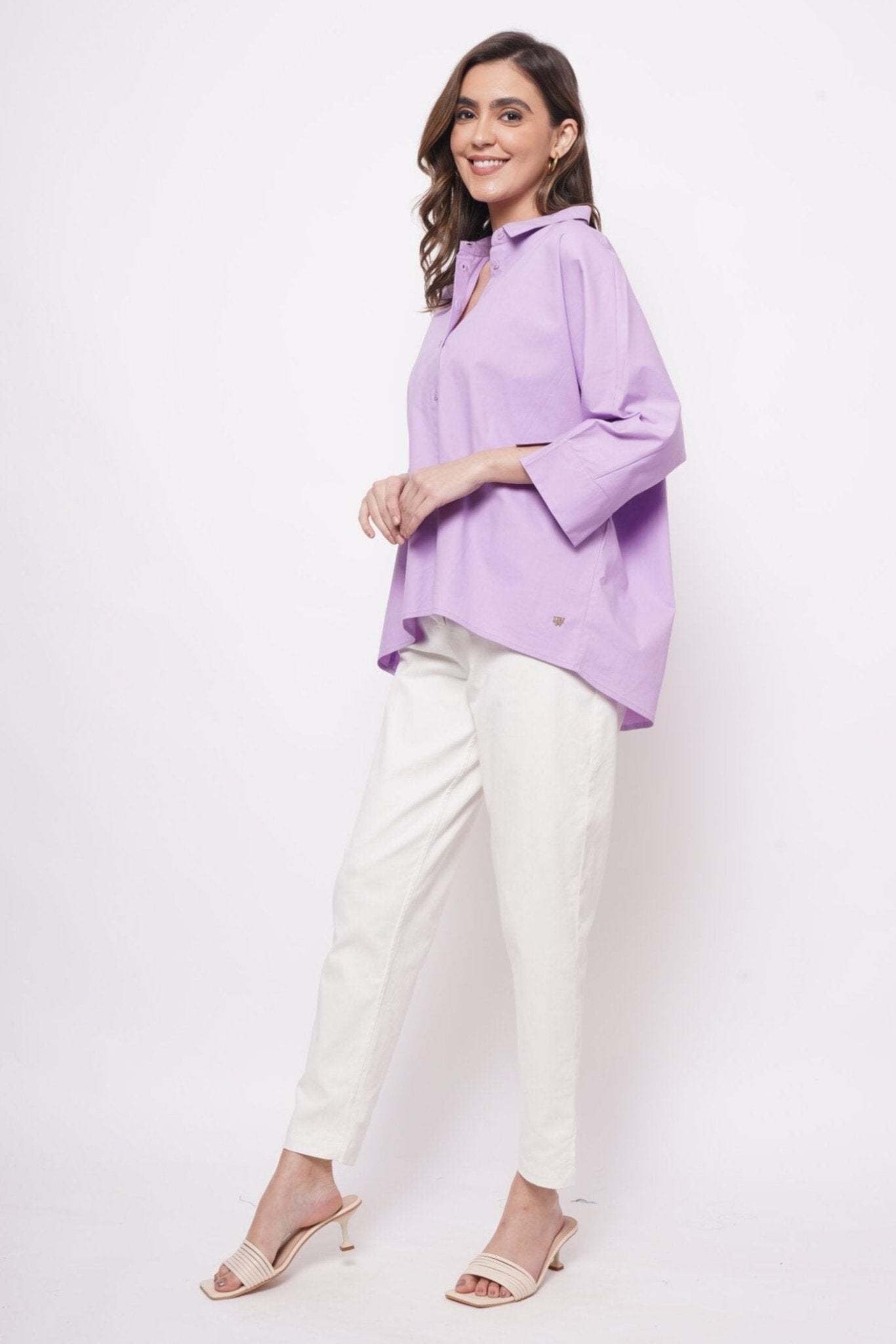Office Wear Oversized High Low Lavender Shirt - Western Era Tops for women
