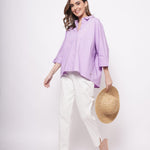 Office Wear Oversized High Low Lavender Shirt - Western Era Tops for women