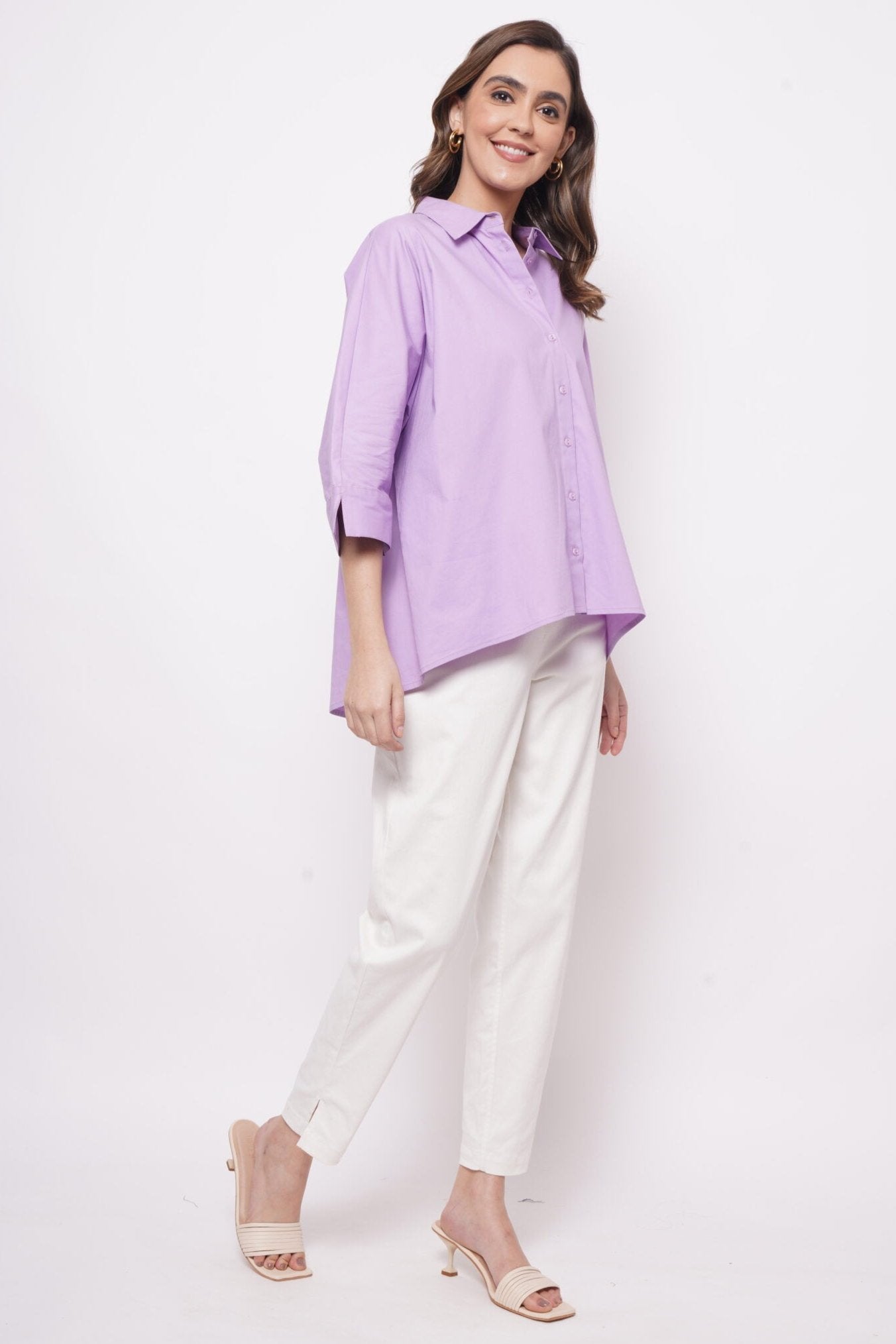 Office Wear Oversized High Low Lavender Shirt - Western Era Tops for women