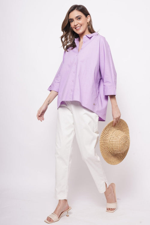 Office Wear Oversized High Low Lavender Shirt