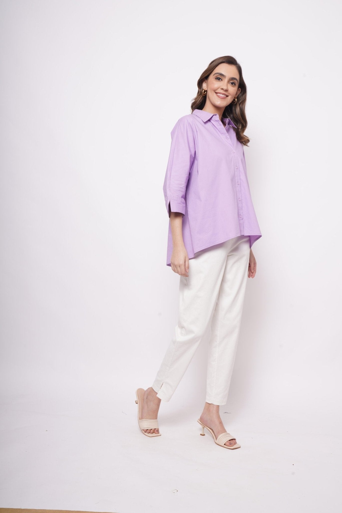 Office Wear Oversized High Low Lavender Shirt - Western Era Tops for women