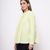 Office Wear Pin Tuck Linen Green Shirt - Western Era Tops for women