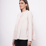 Office Wear Pin Tuck Linen Pink Shirt - Western Era Tops for women