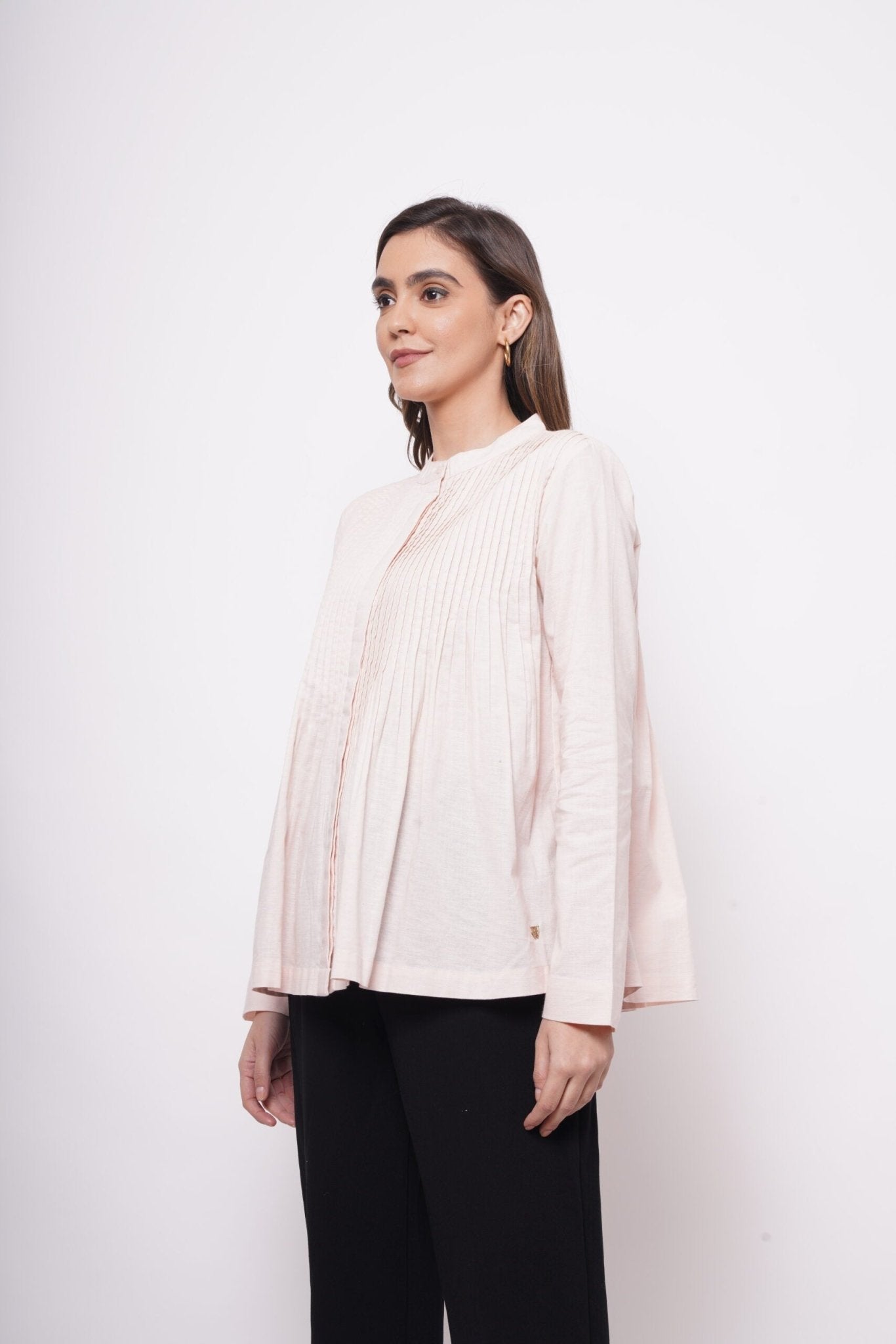 Office Wear Pin Tuck Linen Pink Shirt - Western Era Tops for women