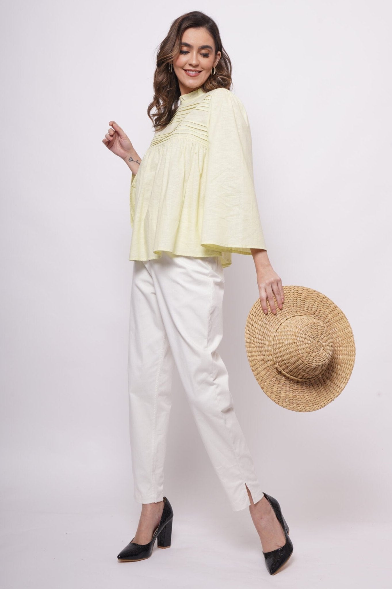 Office Wear Pintuck Mint Green Top - Western Era Tops for women