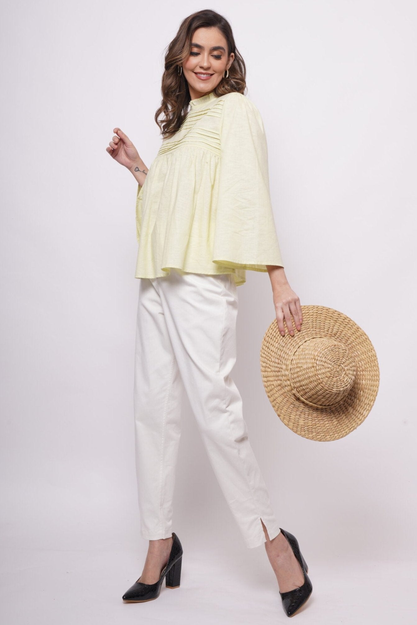 Office Wear Pintuck Mint Green Top - Western Era Tops for women