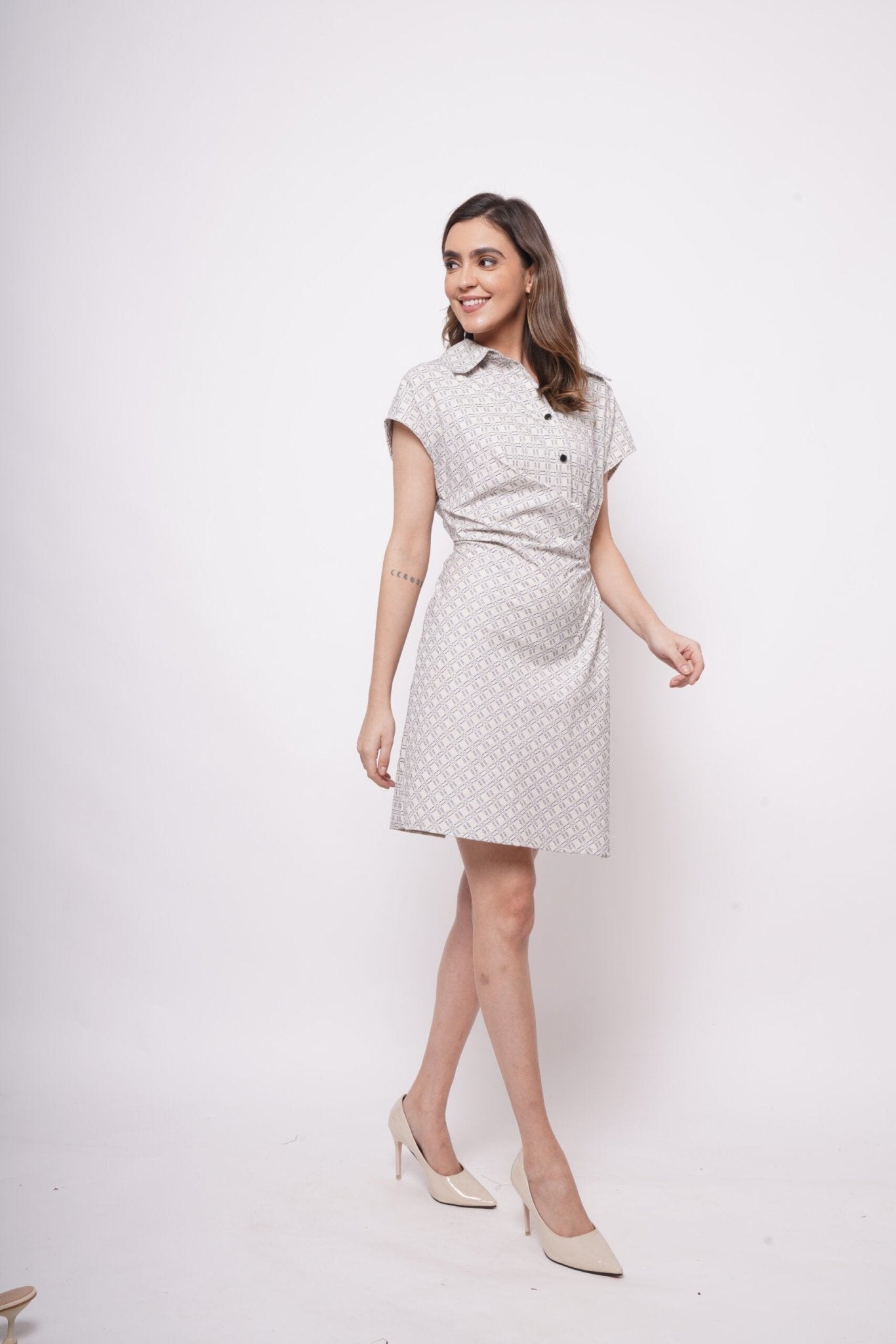 Office Wear Wrap Around White Short Dress - Western Era Dresses for women