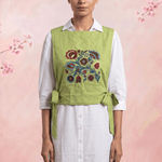 Olive Crossloom Floral Embroidery With Side Knot Overtop - Western Era Tops for women