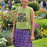 Olive Crossloom Floral Embroidery With Side Knot Overtop - Western Era Tops for women