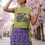 Olive Crossloom Floral Embroidery With Side Knot Overtop - Western Era Tops for women