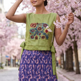 Olive Crossloom Floral Embroidery With Side Knot Overtop - Western Era Tops for women