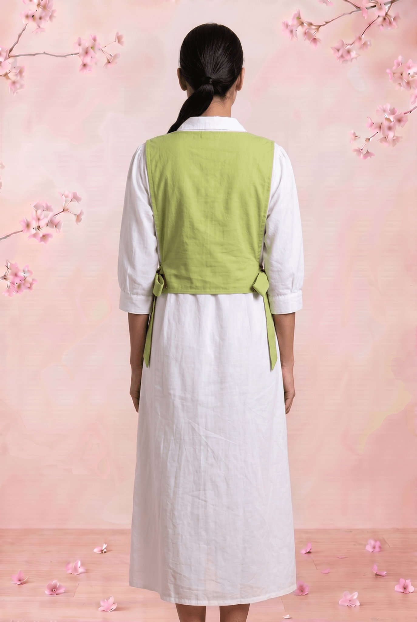 Olive Crossloom Floral Embroidery With Side Knot Overtop - Western Era Tops for women