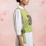 Olive Crossloom Floral Embroidery With Side Knot Overtop - Western Era Tops for women