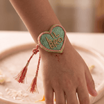 Olive Green Heart Shape Rakhi with Pink Bead Work - Western Era Rakhi for women