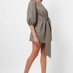 One Shoulder Green Linen dress With Front Knotting - Western Era Tops for women