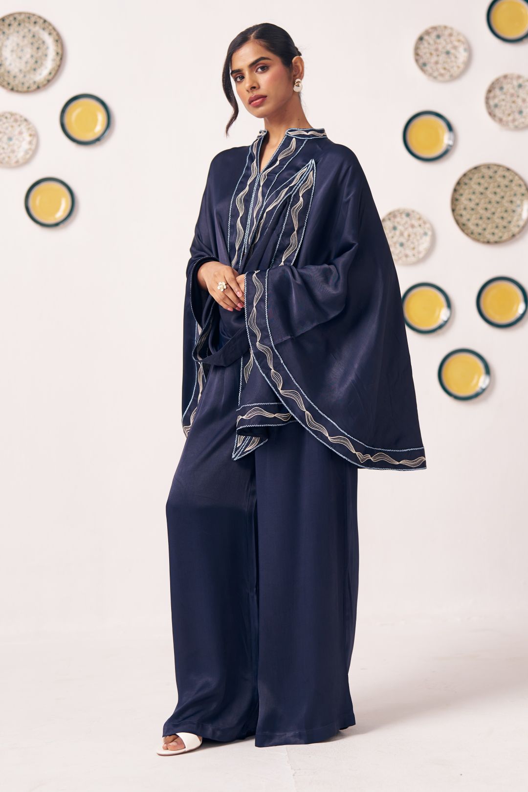 Ora Navy Blue Draped Cape Top - Western Era Tops for women