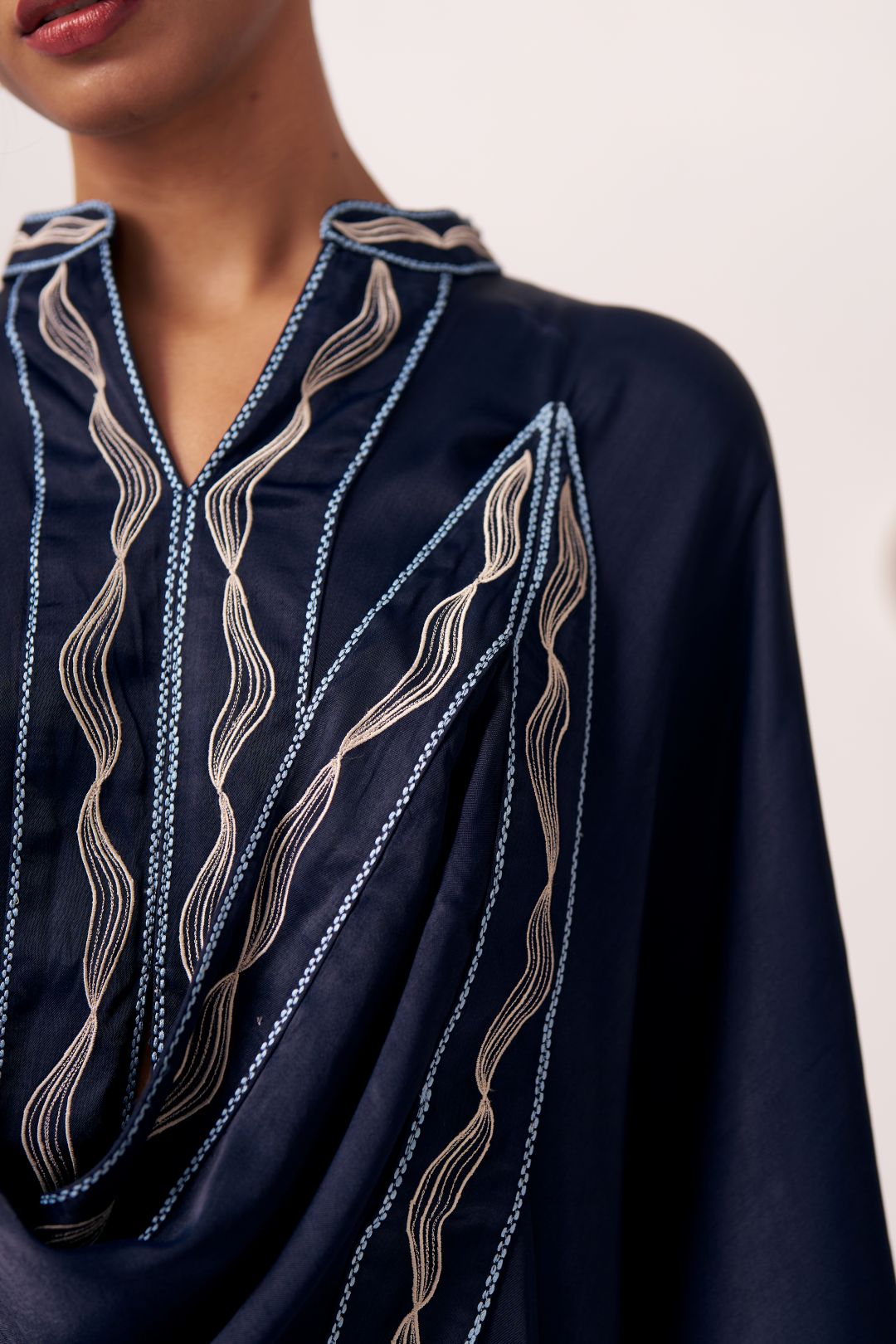 Ora Navy Blue Draped Cape Top - Western Era Tops for women