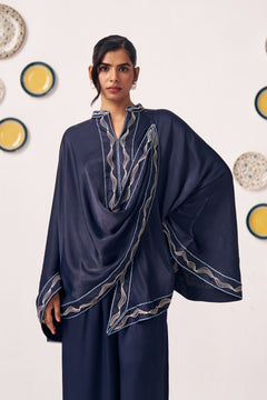 Ora Navy Blue Draped Cape Top - Western Era Tops for women