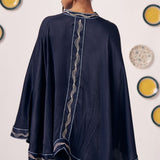Ora Navy Blue Draped Cape Top - Western Era Tops for women