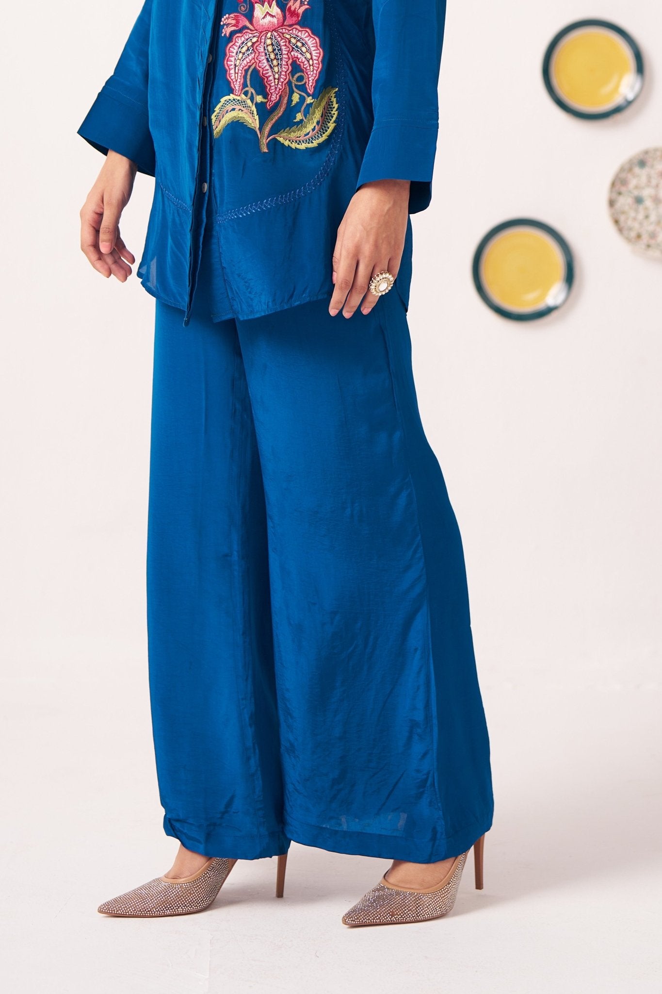 Oryna Wide Leg Teal Trouser - Western Era trousers for women