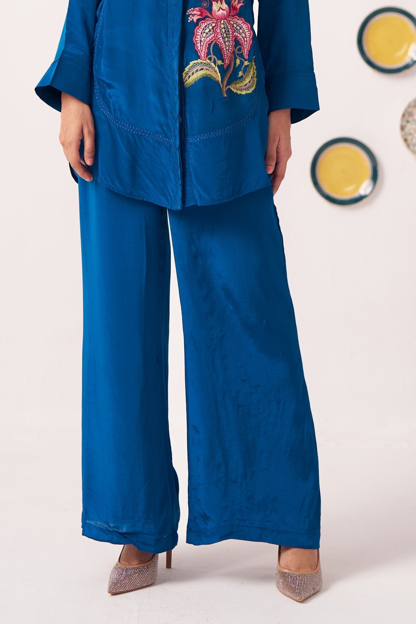 Oryna Wide Leg Teal Trouser - Western Era trousers for women