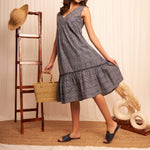 Oversized Blue White Pinstripe Long Dress - Western Era Dresses for women