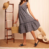 Oversized Blue White Pinstripe Long Dress - Western Era Dresses for women
