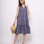 Oversized Blue White Pinstripe Long Dress - Western Era Dresses for women