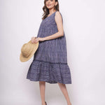 Oversized Blue White Pinstripe Long Dress - Western Era Dresses for women