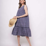 Oversized Blue White Pinstripe Long Dress - Western Era Dresses for women