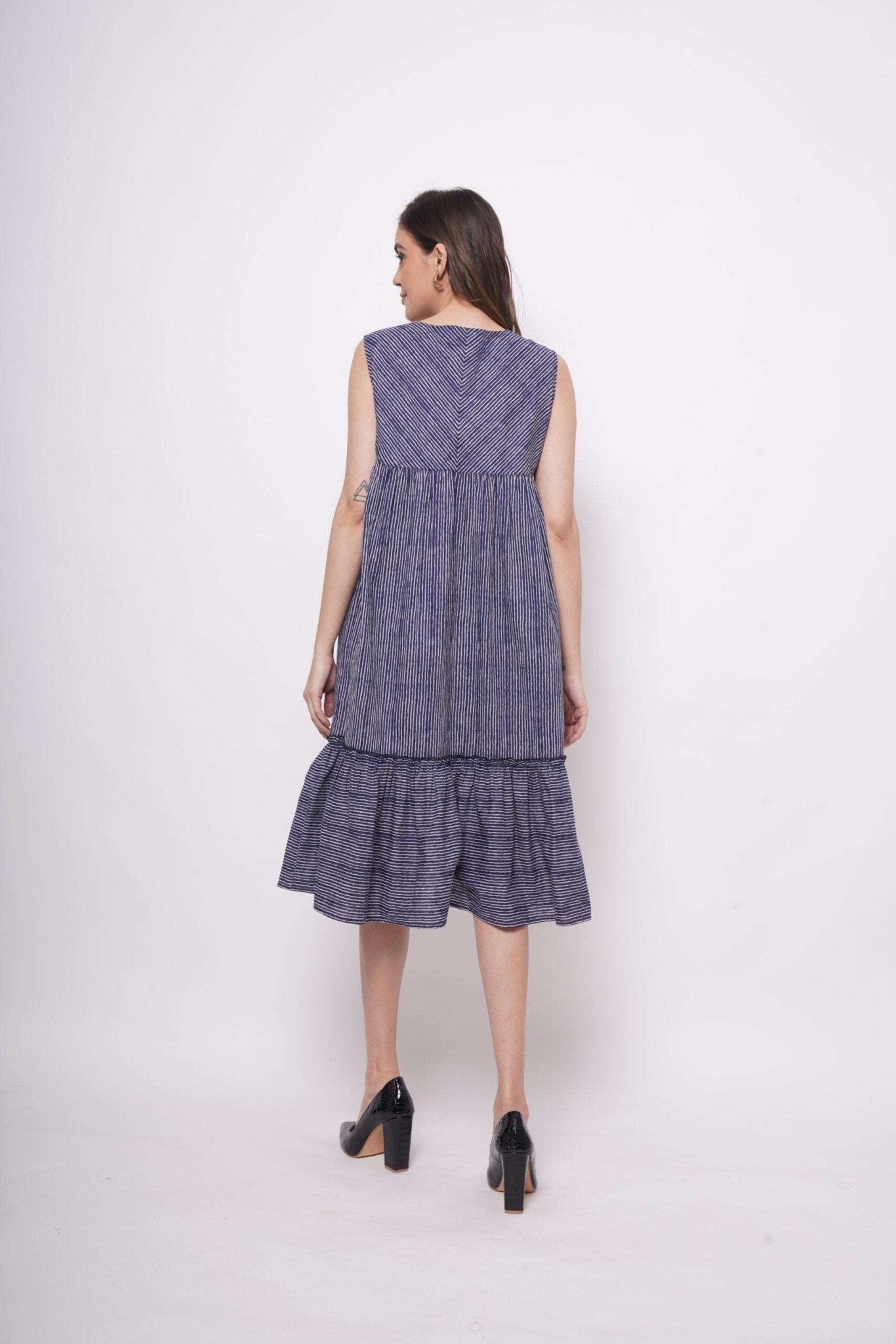 Oversized Blue White Pinstripe Long Dress - Western Era Dresses for women