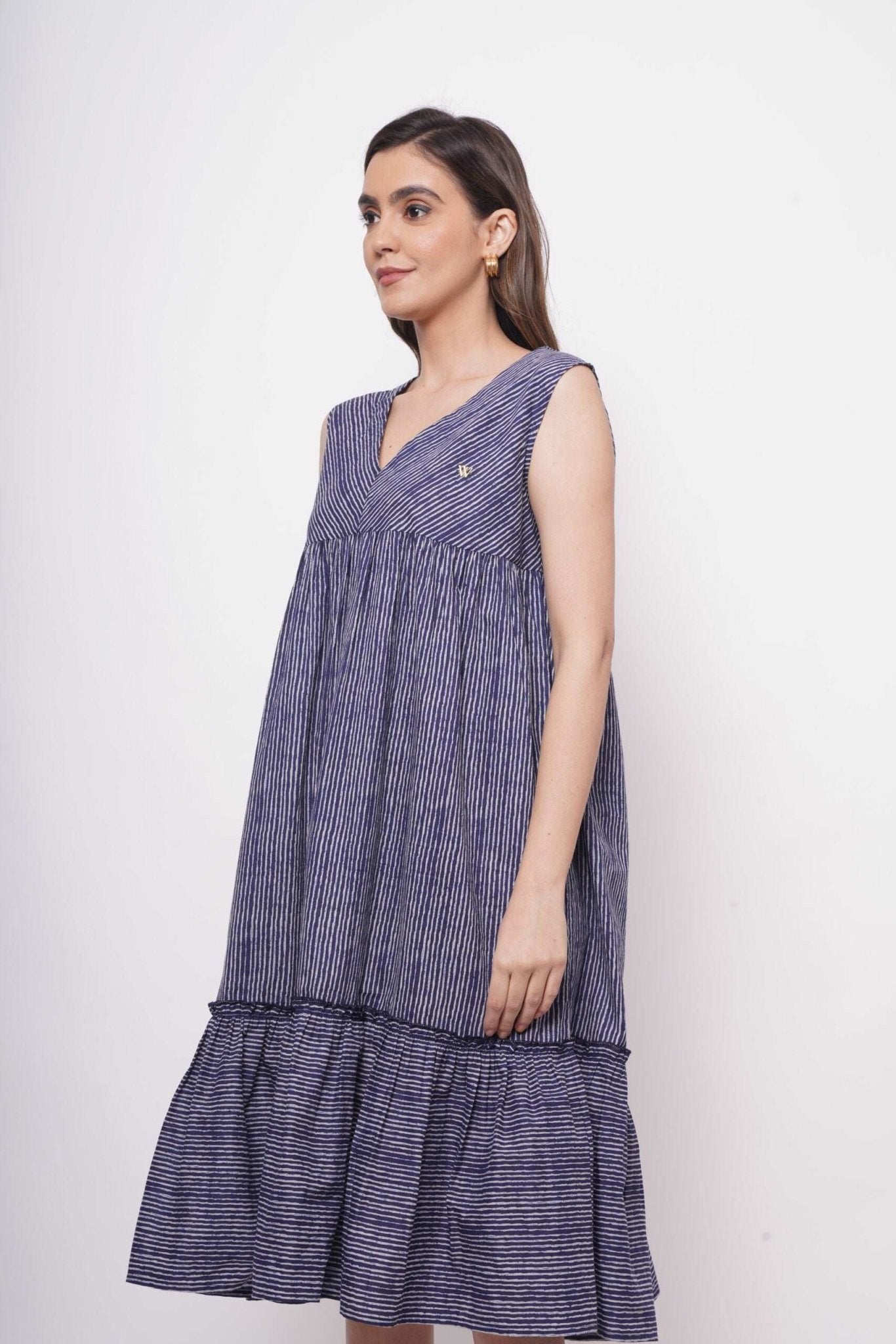 Oversized Blue White Pinstripe Long Dress - Western Era Dresses for women