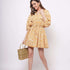 Oversized Yellow Toile Print Cotton Dress With Drawstrings - Western Era Dresses for women