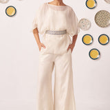 Oyster Ivory Sheer Top & Wide - Leg Pants Co - Ord Set - Western Era Co - ord set for women