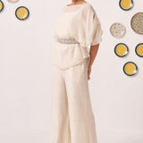 Oyster Ivory Sheer Top & Wide - Leg Pants Co - Ord Set - Western Era Co - ord set for women