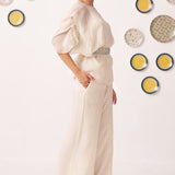 Oyster Ivory Sheer Top & Wide - Leg Pants Co - Ord Set - Western Era Co - ord set for women