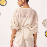 Oyster Ivory Sheer Top & Wide - Leg Pants Co - Ord Set - Western Era Co - ord set for women