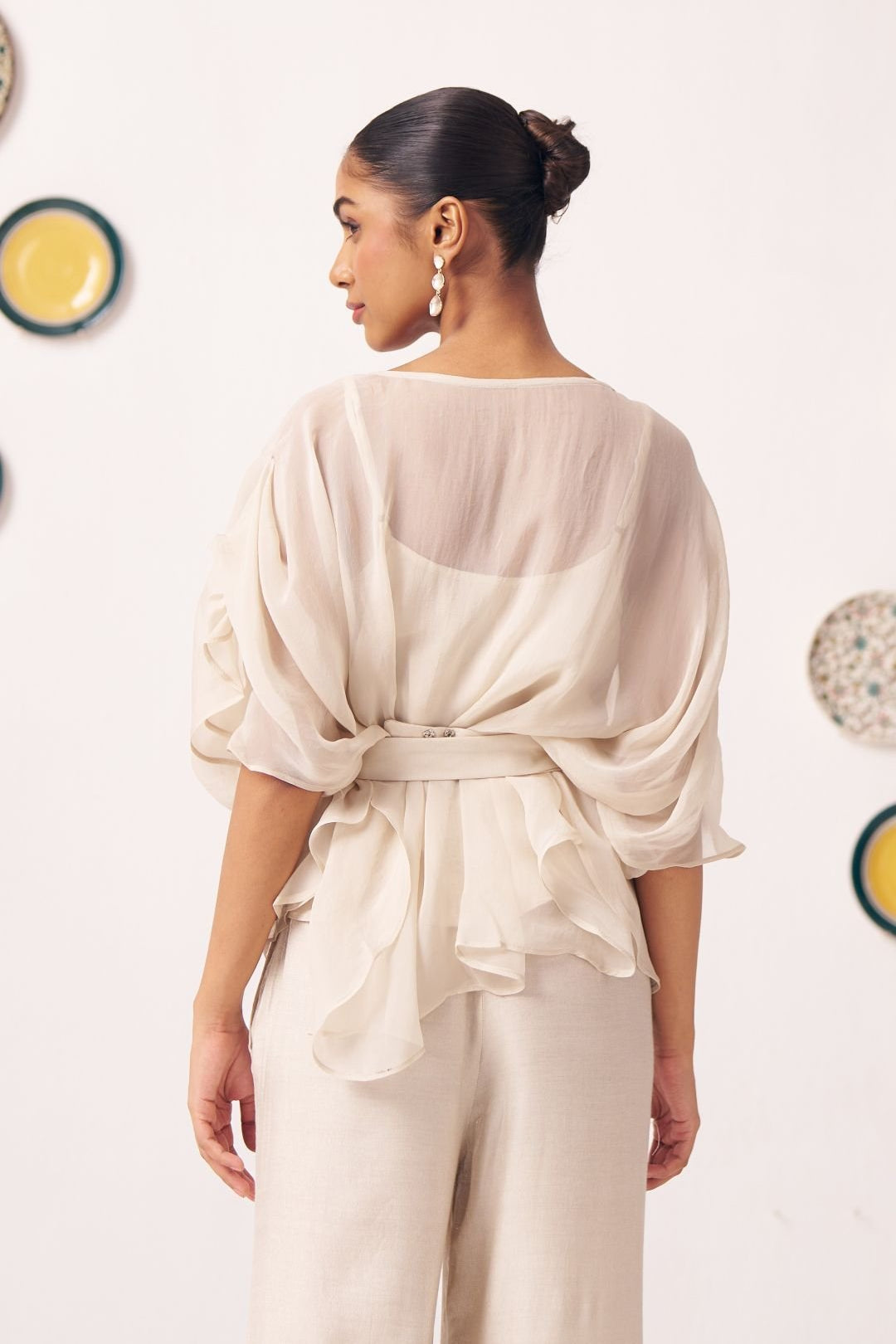 Oyster Ivory Sheer Top & Wide - Leg Pants Co - Ord Set - Western Era Co - ord set for women