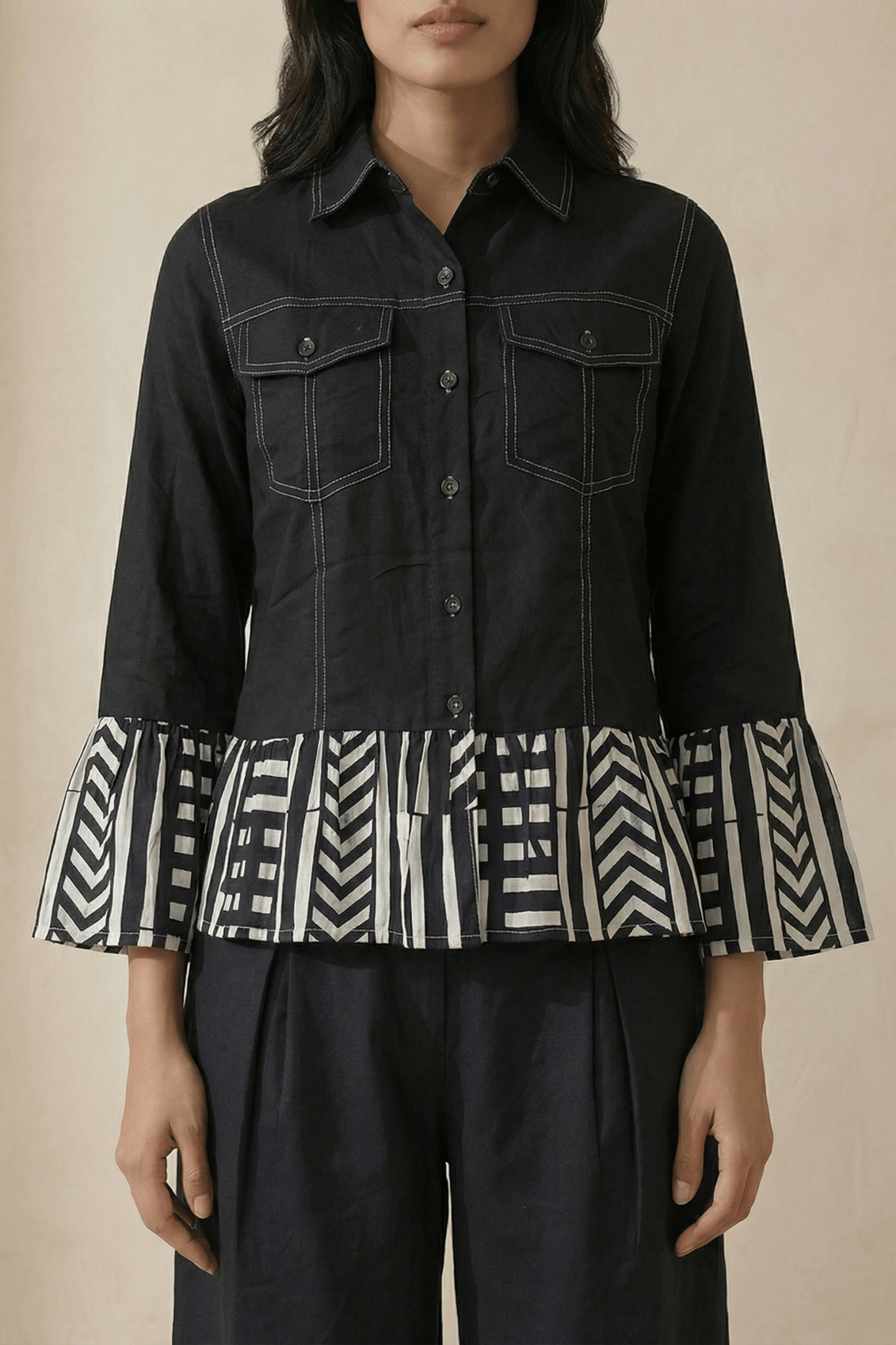Panel Stripe Shirt In Top Stitch With Trouser Co - ord Set - Western Era Co - ord set for women