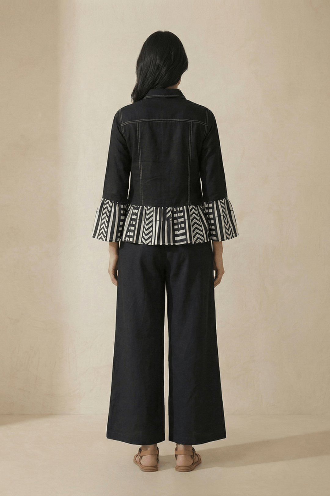 Panel Stripe Shirt In Top Stitch With Trouser Co - ord Set - Western Era Co - ord set for women