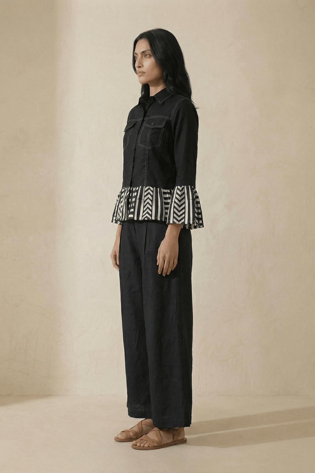 Panel Stripe Shirt In Top Stitch With Trouser Co - ord Set - Western Era Co - ord set for women