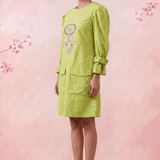 Parrot Green Structured Cuffs Embroidered Midi Dress - Western Era Dresses for women
